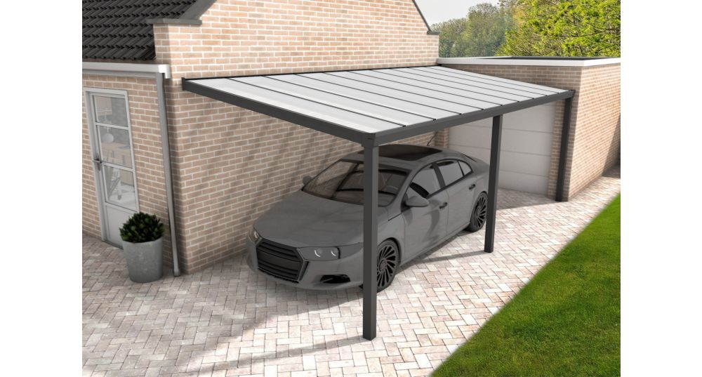 Aluminium aanbouwcarport Velvetline antraciet - Polycarbonaat dak - 300x500 cm